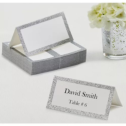 Silver Glitter Border Place Cards - 50 ct.