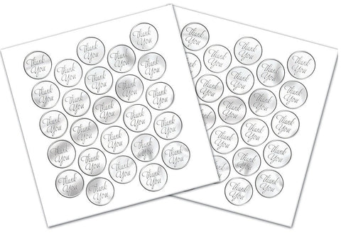 Sticker Seals - Silver Thank You x 50 qty