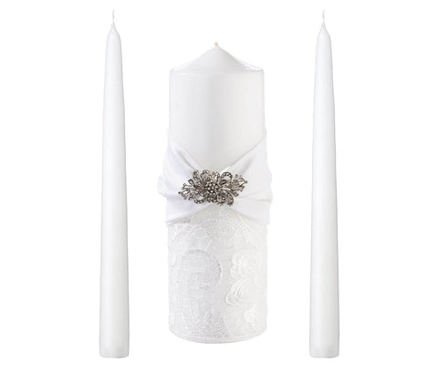 Vintage White Lace Candle Set