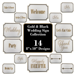 14 Piece Gold & Black Wedding Sign Set