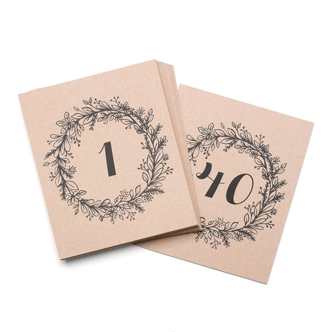 Rustic Wreath - Table Number Cards - 1 - 40