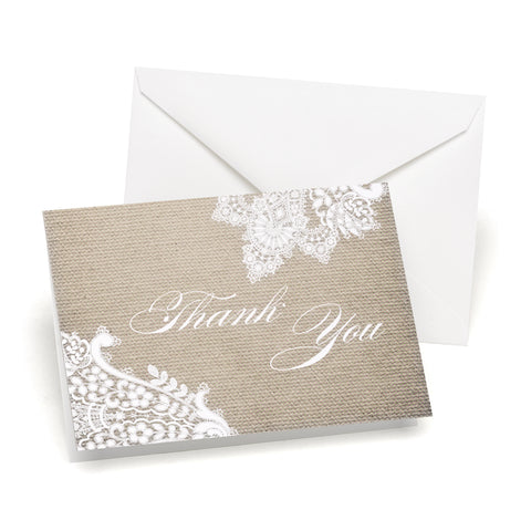 Lace and Linen Thank You Cards - 50 count