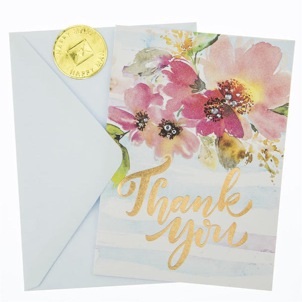 Thank You Greeting Card - Watercolor Floral Thank You - Handmade