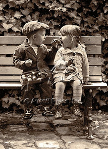 Valentine's Day Greeting Card  - Boy and Girl on Park Bench