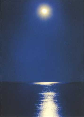 Blank Greeting Card - Full Moon Over Sea