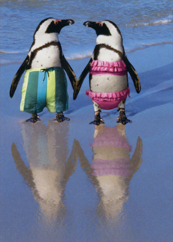 Anniversary Greeting Card  - Penguins Holding Hands