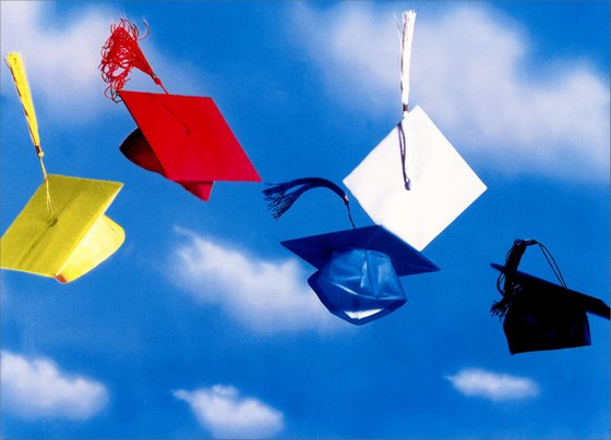 Graduation Greeting Card - Grad Caps in Air