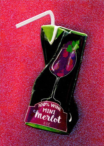 Birthday Greeting Card - Wine Juice Box