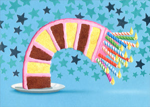 Birthday Greeting Card - Leaning Cake