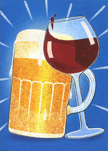 Anniversary Greeting Card  - Beer and Wine Friends