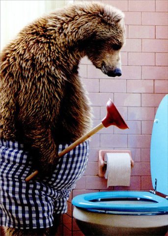 Father's Day Greeting Card - Bear with Toilet Plunger