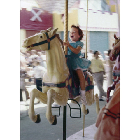 Birthday Greeting Card - Little Girl on Carousel
