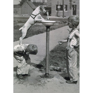 Encouragement Greeting Card - Kids with Dog at Water Fountain