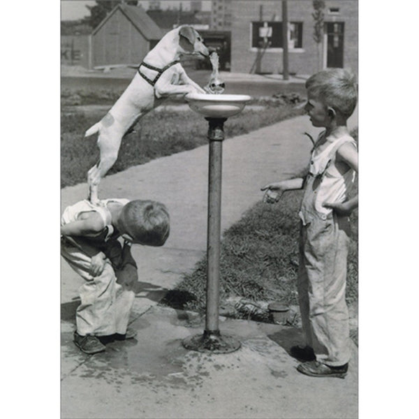 Encouragement Greeting Card - Kids with Dog at Water Fountain