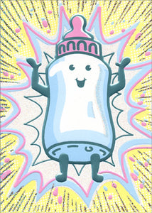 New Baby Greeting Card - Baby Bottle Super Hero