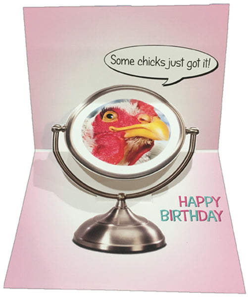 Birthday Greeting Card  - Chicken and Make-Up Mirror