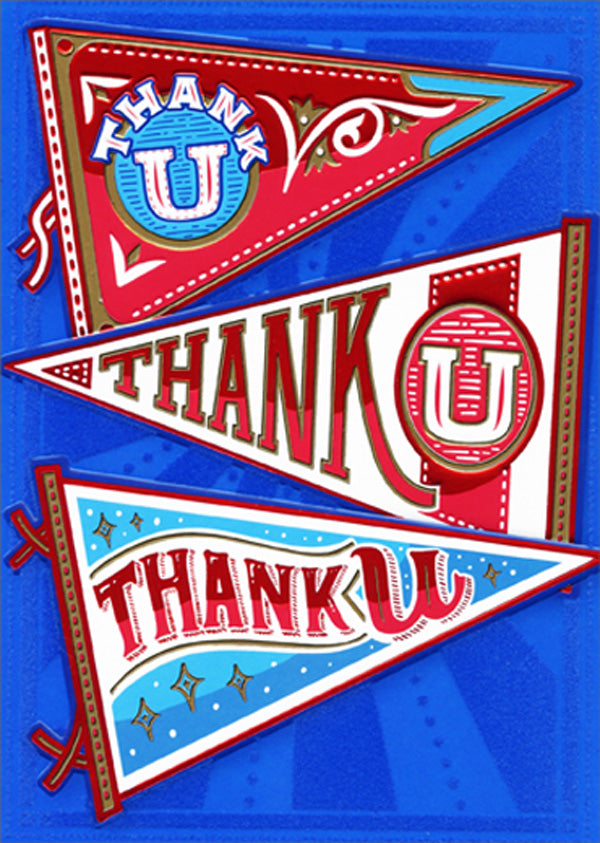 Thank You Greeting Card - Red Foil Pennants