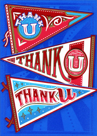 Thank You Greeting Card - Red Foil Pennants