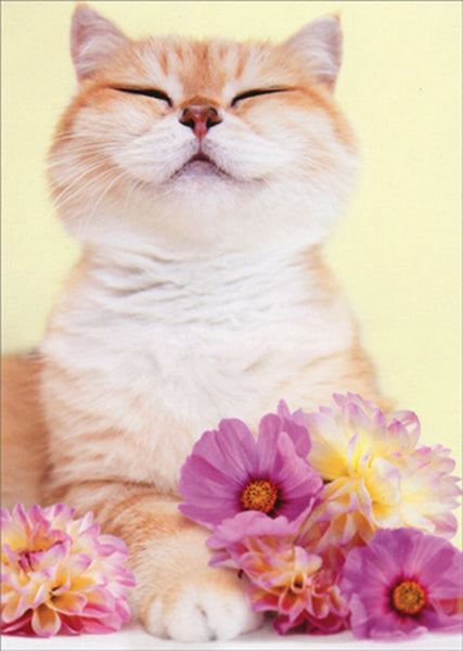 Mother's Day Greeting Card - Smiling Cat with Flowers
