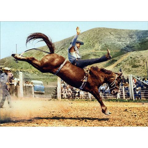Birthday Greeting Card - Cowboy Bronco Buster Riding Horse