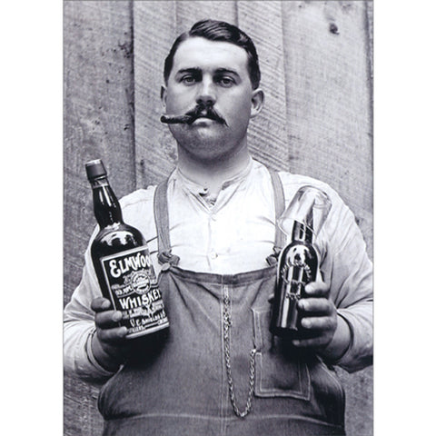 Birthday Greeting Card - Man Holding Whiskey and Beer