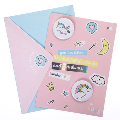 Friendship Greeting Card - Rainbows and Fluffy Unicorns - Handmade