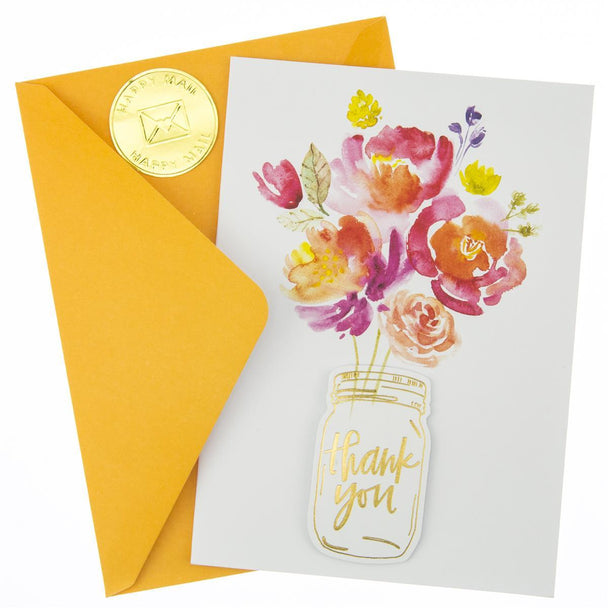 Thank You Greeting Card - Floral Jar - Handmade