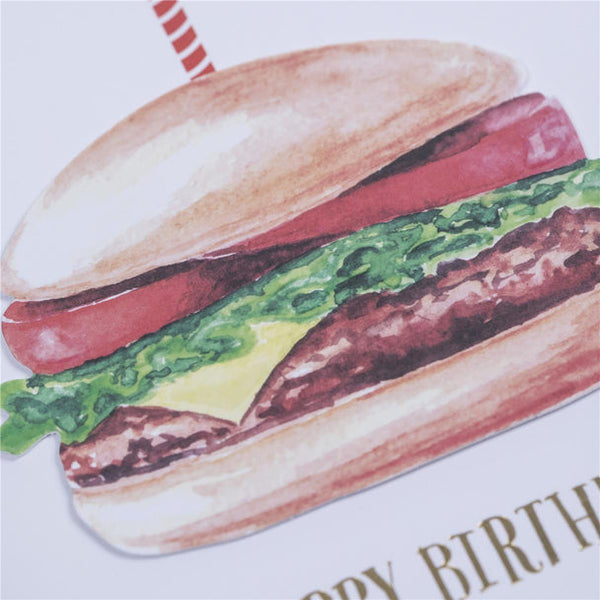 Birthday Greeting Card  - Hamburger - Handmade