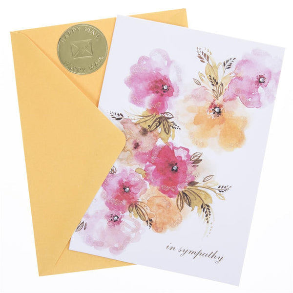 Sympathy Greeting Card - Orange Pink Floral  - Handmade