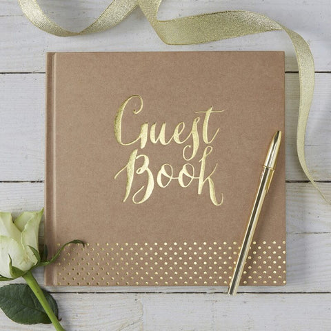 Guest Book - Kraft - Gold Foiled Wedding