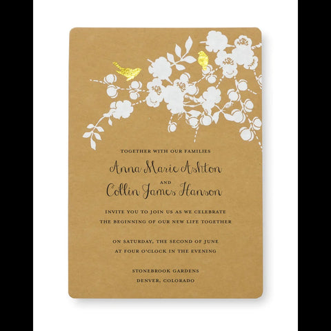 50 ct. Gold Foil Birds on Kraft - Print at Home Wedding Invitation Kit