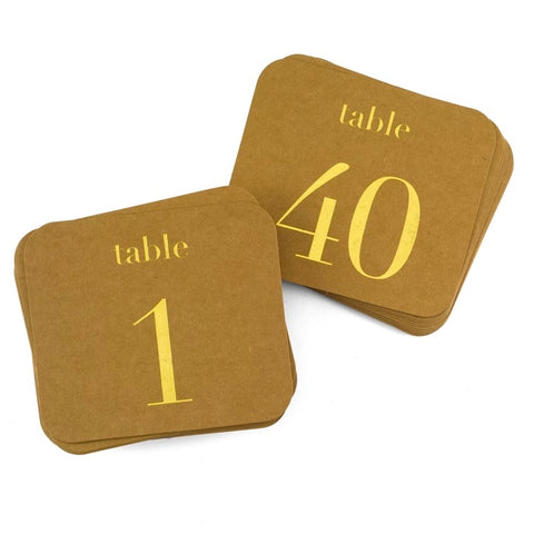 Kraft and Gold Table Number Cards 40ct.