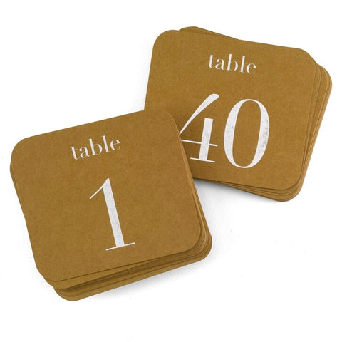 Kraft and Silver Table Number Cards 40ct.