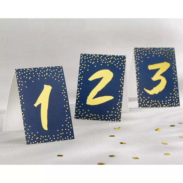Navy and Gold Foil Tented Table Numbers - Numbers 1-18