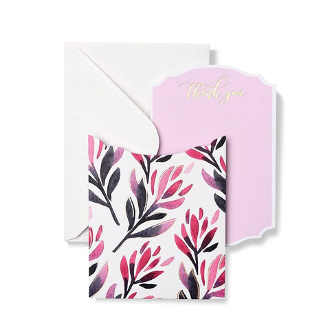 10 ct. Painterly Pink Botanicals with Gold Foil Pocket Note Cards