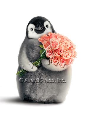 Valentine's Day Greeting Card  - Penguin with Bouquet