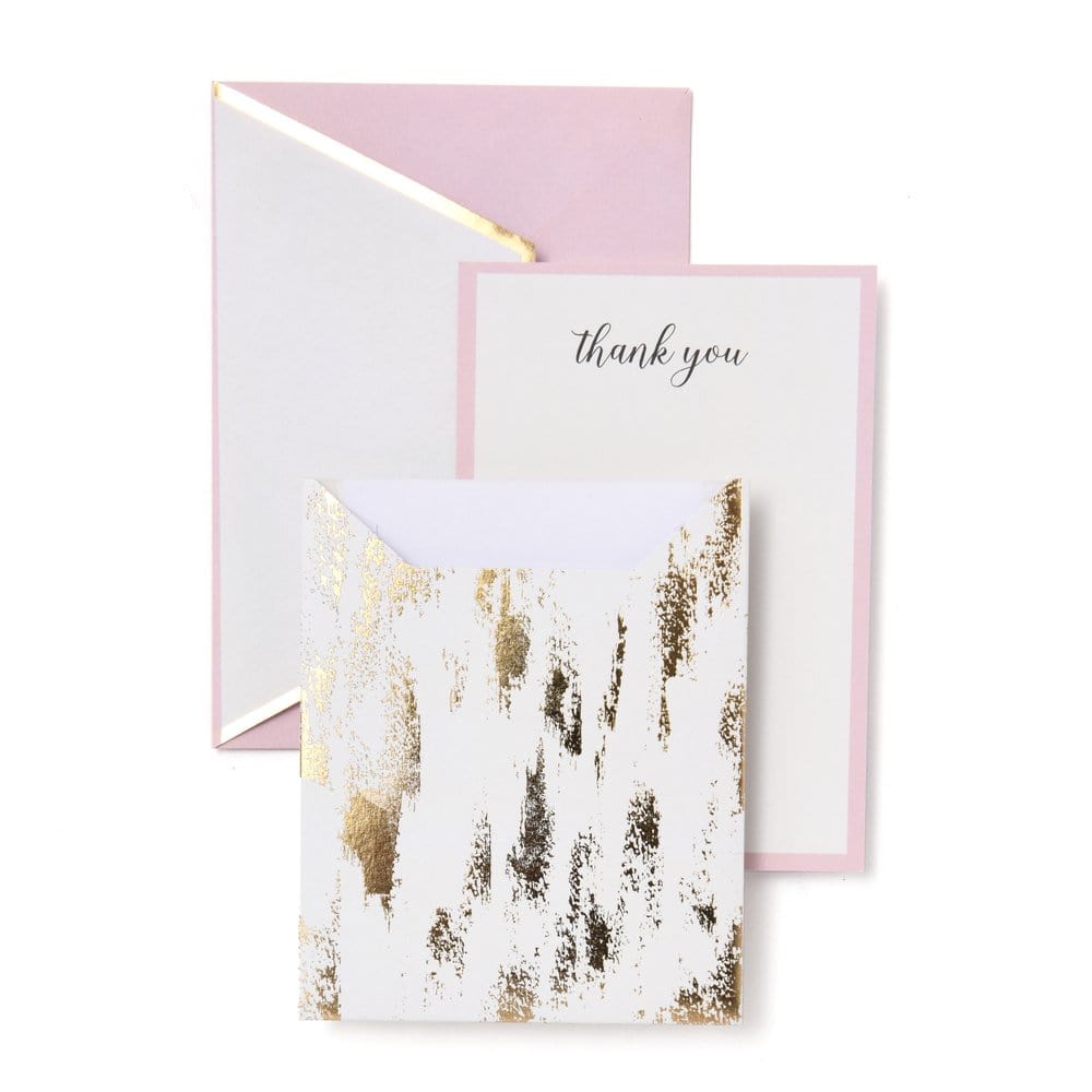 Elegant Pink with Gold Brush Strokes Thank You Cards - 10 count