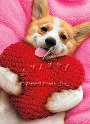 Valentine's Day Greeting Card  - Puppy with Heart Pillow