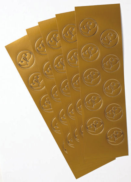 Gold foil Hearts Sticker Seals - 50 qty