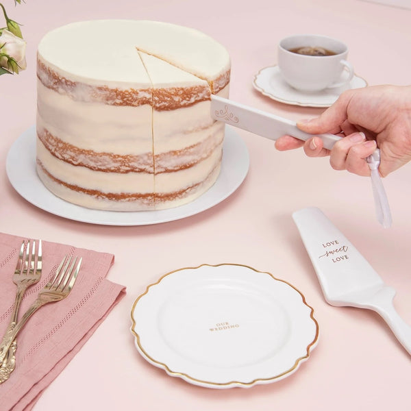White and Gold Cake Serving Set
