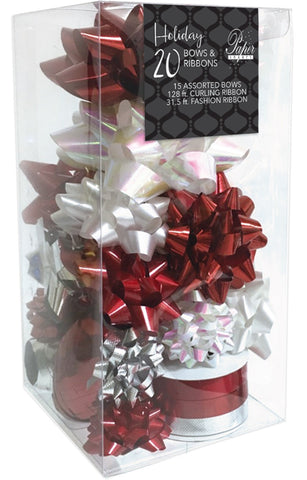 Assorted Gift Bows and Ribbon - White and Red - 20 ct